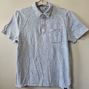 Faherty Brand Polo Shirt Men's Size Large Blue White Stripes Short Sleeve Nice!